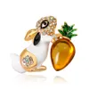 Lovely Rabbit Holding Carrot Brooches Women Men Alloy White Black Bunny Hare Animal Brooch Pins Gifts