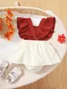 Baby Guipure Lace Detail Colorblock Ruffle Trim Combo Body Dress SHE