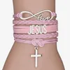 Link, Ketting Mode Paar Armband Lengte 16cm Multilayer Geweven Jesus Letter Lichtmetalen Kruis Hanger Sieraden