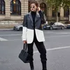 Koreanische Hit Farbe PU Leder Jacke Für Frauen Kerb Langarm Patchwork Casual Blazer Weibliche Mode Herbst 210524
