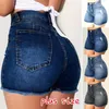 Fanco Loch Stretch-Denim-Shorts mit hoher Taille, einfarbig, Damen-Tight