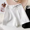 Surmiitro zomer mode pak shorts vrouwen casual koreaanse stijl witte zwarte wijde poot hoge taille vrouwelijke korte broek 210712