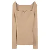 Deat breien trui slanke vierkante nek lange mouw vrouwen zwarte trui Koreaanse pullovers nieuwe mode lente 7e0835 210428
