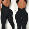 Yoga Set Fitness Femmes Sport Costume Combinaison Sexy Sans Manches Survêtement Dos Nu Gym Running jure Leggings Workout 210802