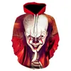 Sweats à capuche pour hommes Sweat-shirts Halloween Horror Clown Pennywise Hommes Sweat à capuche Pocket Hooded Streetwear 3D European And American Sizing Pullover