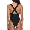 Mulheres alta cintura swimwear biquínis um pedaço mergulho v neck monokini sexy oco out swimsuits maiô