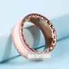 18CT Rose Gold Plated Cream Enamel & Clear CZ Stones Ring Fit Pandora Charm Jewelry Engagement Wedding Lovers Fashion Ring