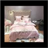 SETS Supplies Textiles Home Gardenluxury 600TC Silk Bomull Elegant Sängkläder Broderi Silky Duvet Er Bed Sheet Pillowcases Queen King s