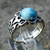 Whole Handmade 925 Sterling Silver Antique Vintage 8mm Larimar Jewelry Rings