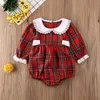 Ensembles de vêtements Little Big Sister Vêtements Robe et combinaison Collier de poupée Garniture en dentelle à manches longues Rouge Plaid Imprimé Romper Combinaison / Robe