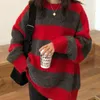 Unisex Mężczyźni Kobiety Swetry Paski Knit Swimper Sweter Retro Hip Hop Swetry Topy Oversize Lazy OAF Moda Pull Femme 211215