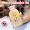 450ML Kawaii Glass Water Bottle Straw and lid Cartoon Frosted Leakproof Drinkware Bottle Portable Camping Water Bottle 210914