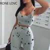 Women Star Print O-neck Crop Tank Top & Long Pants Set 2 Piece Casual Set Y0625