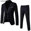 Мужские 3 штуки черные элегантные костюмы с брюками бренд Slim Fit One Button Party формальный бизнес платья костюм мужской Terno Masculino 210522