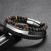 Link Chain Multi Layer Leather Woven Bracelet Men's Punk Handmade Alloy Magnetic Buckle Handle Stainless Steel Trum22