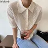 Été crème solaire Blouse femmes à manches courtes décontracté hauts coréen creux chemise mode Chic Blusas Femme 210519