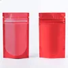 リサイクル可能なコーヒー豆の包装袋マット赤いジップロッククリアフロントスタンドアップポーチエコアルミホイルマイラーストレージバグショーQTY