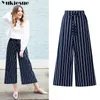 Streetwear Striped Women's Pants Capris med hög midja bredben byxor för kvinnor byxor kvinna byxor kvinnlig plus storlek 6xl 210519