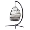 Outdoor Patio Wicker Folding Hanging Chair Rattan Swing Hammock Egg Chair With C Type Bracket With Cushion And Pillow US stock a01211k