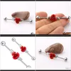 Stecker Tunnel Drop Lieferung 2021 Rote Rose mit Blättern Industrie Piercing Knorpel Barbells 14G Chirurgenstahl Ohr Bar Sexy Körper Ohrring J