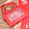 StoBag 10pcs China Year Baking Cookies Packing Box With Transparent Window Handle Red Gift Decoration Party Favor 210602