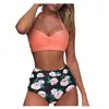 Women's Swimwear Women Vintage Swimsuit Tree Print Bikini Ladies Two Piece Halter Ruched High Waist Set Fatos De Banho #G1