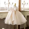 Summer Teenagers Girl Party Dresses Beige Embroidery Flowers Princess Dress Wedding Piano Perform Formal Clothes E01 210610
