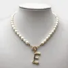 Real Pearl Necklace Choker Alphabet AZ Initial Stainless Steel Buckle GoldColor Pendant Freshwater Jewelry 2202282979200