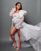 Casual jurken lange tule moederschap jurk plus size met trein zachte korte mouwen voorste slit kijken door bruids zwangerschap dressing jurk
