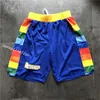 Equipo masculino de baloncesto, mezcla corta, pantalones cortos cosidos deportivos de color azul para fanáticos coloridos, pantalones de cadera pop con bolsillo y cremallera, pantalones deportivos en talla S- 2XL