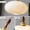 Kreativ oval glas hänge lampa valnöt trä koppar huvudfjädring ljus hotell cafe vardagsrum matrum mun-blåst belysning