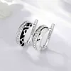 OGULEE European Black White Enamel Women Hight Quality 925 Silver CZ Stud Earrings Trend 2021 Fashion Jewelry