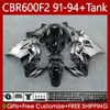 Bodys +Tank For HONDA CBR600 CBR 600 F2 FS CC 600F2 91-94 Bodywork 63No.51 600FS Black silver 600CC CBR600F2 91 92 93 94 CBR600-F2 CBR600FS 1991 1992 1993 1994 Fairing Kit