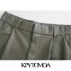 Kobiety Chic Moda Faux Skórzana Plisowane Szorty Wysokiej Talii Zipper Fly Side Kieszenie Kobiet Krótkie spodnie Mujer 210420