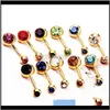 Stainless Steel Gold Crystal Rhinestone Belly Ring Bar Body Piercing Jewelry Gf6Vx Bell Rings Kvxon