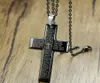 N1151 pendentif croix noir/argent en acier inoxydable pour hommes, collier de prière du seigneur, chaîne à maillons Punk de 20 pouces