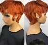 Orange Ginger Color Wig Short Wavy Bob Pixie Cut Full Hine Made No Lace Human Hair Wigs with Bangs for Black Women Brazilian