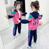 Весенне-осенний детский комплект спортивной одежды Kpop для девочек, детская ветровка с цветными блоками, спортивная одежда, штаны, молодежная школьная форма, спортивный костюм, Se6779480