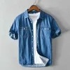 Chemise en jean hommes été à manches courtes poche s respirant bleu décontracté homme vêtements Camisa masculina 559 210626