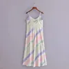 Moda Satin Tie Dye Slip Midi Sukienka Lato Elegancka Backless Party Woman Suknie Regulowane Cienkie paski Vestidos 210430