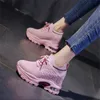 Kvinna ulzzang modeplattform sneakers kilskor för kvinnor 8,5 cm höjd ökar damer som går snörning casual 220812