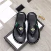 Classic Fashion Black Soft Leather Men slippers letter Bees Green Flip flops Lazy lady Slipper Flat Chain Sandals Casual Beach Slip With Box