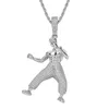Hip Hop Iced Out Zircon Chinese Kung Fu Star Gold Silver Plated Necklace Pendant Bling Jewelry