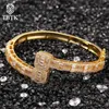 Hiphop 6,4 mm hochwertiges Iced Out Kubikzircon Baguette Armband Luxus Gold Handgelenk Rapper Modeschmuck Punk Männer Armreifen Link, Kette