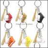 Keychains 패션 aessories 크리에이티브 야구 반지 스포츠 가방 펜던트 글러브 3 조각 나무 박쥐 세트 드롭 배달 2021 A5B37