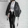 Mozuleva Autumn Retro Soft Faux Leather Pu Jacket Women Loose Punk Coat Female V Neck Moto Biker Rivet Zipper Street Overcoat 210908