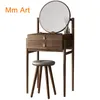 Spiegels mini dressing tafel zwarte walnoot kleur essen massief hout smalle kruk nordic artistiek