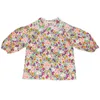 한국어 스타일 봄 2021 어린 소녀 꽃 자수 메쉬 칼라 셔츠 아기 아기 복고풍 긴 소매 셔츠 옷 210331