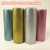 Glitter pulver tumbler 20oz raka tumblers rostfritt stål kopp glänsande rån dubbel vägg med lock och halm