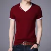 Mens T Shirts Fashion Summer V-Neck Slim Fit Short Sleeve Shirt Mercerized Bomull Brand-Kläder Casual -Shirt 210716